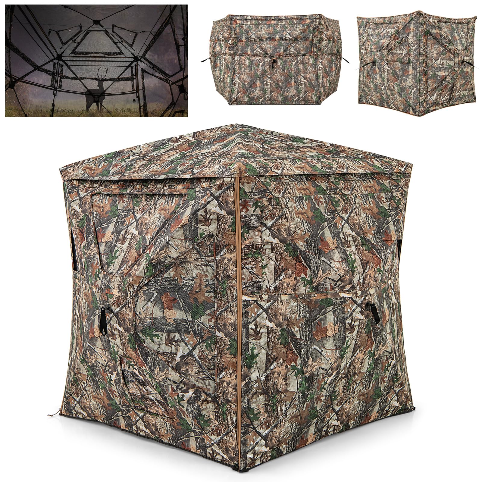Tangkula 3-in-1 Hunting Blind for 2-4 Person, 360 Degree See Through Ground Blind with Skylight